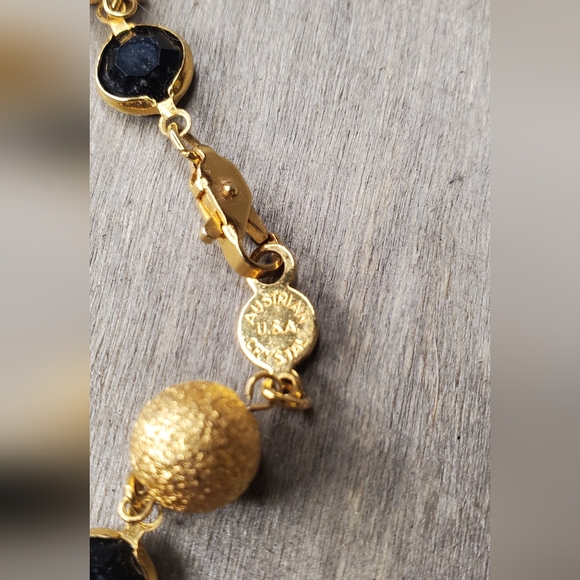 Austrian Crystal Open Back Bezel Necklace Black Gold Vintage Estate - Picture 6 of 10